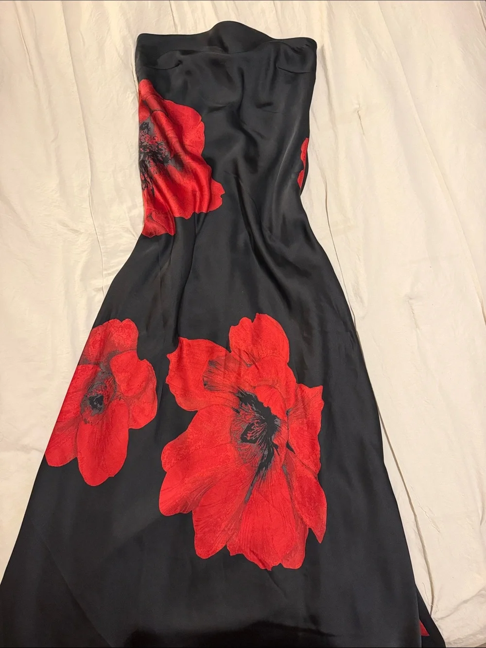 Francesca's Collections Black Strapless Dress with Red Floral Accents